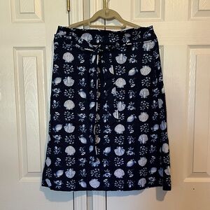 Ann Taylor Dark Blue Seashell Pattern A-Line Skirt